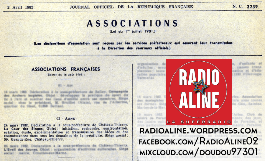 Radio ALINE 101.5 MHz 24 Mars 1982 La Cour Des Singes.png